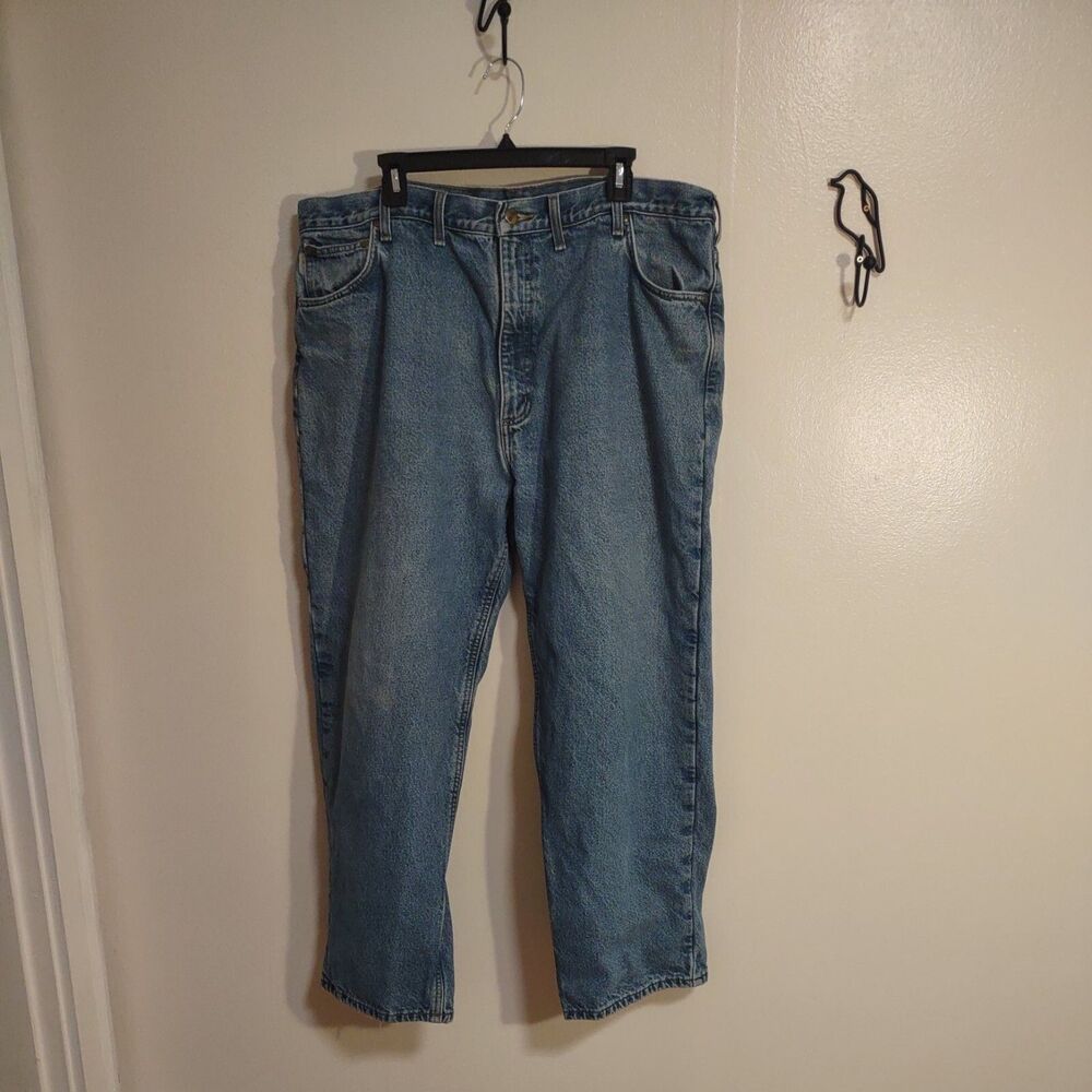 Carhartt Men's 44x30 Flannel Lined Blue Jeans Distressed 8172 DST Relaxed